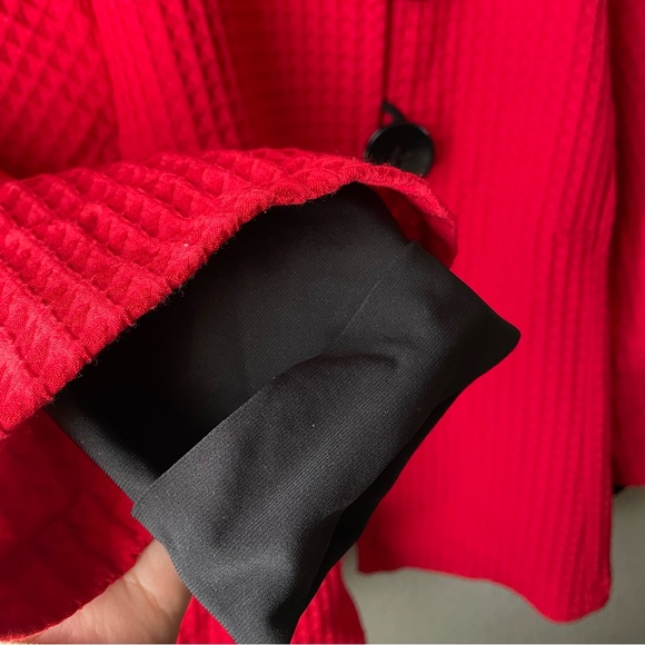 Ali Miles Womens Red Waffle Knit Mock Neck Button Front Peplum Top Jacket 1X - Picture 8 of 10